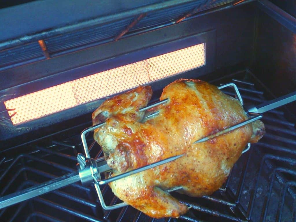 chicken on a grill with infrared burner