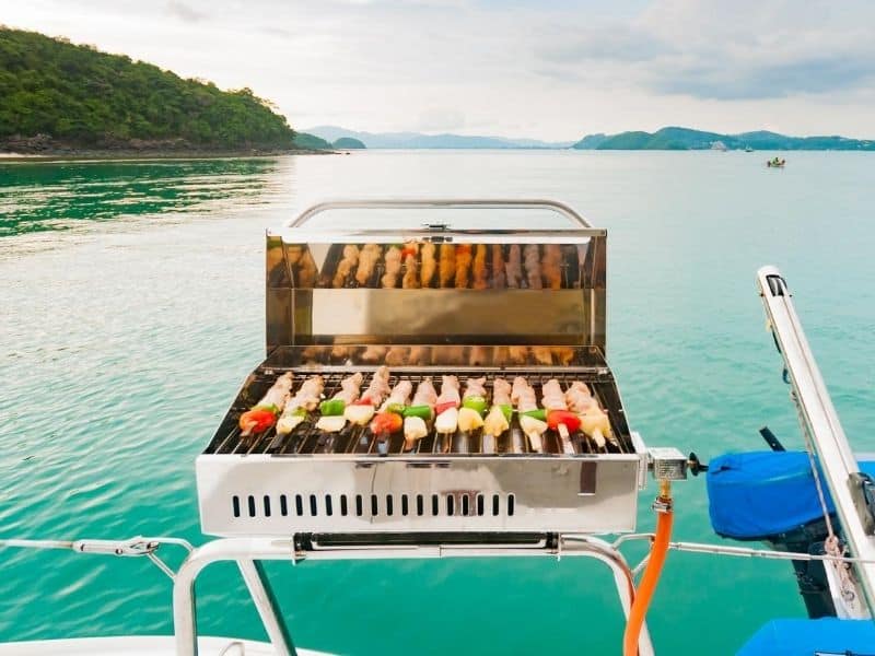 boat grill mounted on a rail