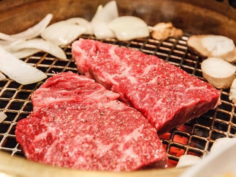 Kobe beef on a charcoal grill