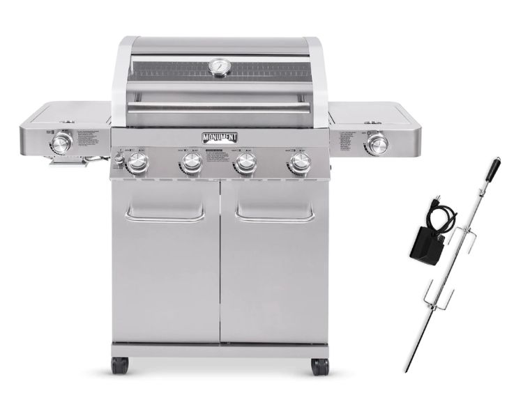 Monument Grills 4-Burner Stainless Grill with Rotisserie