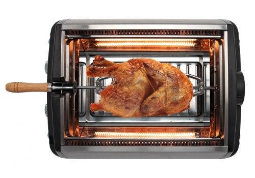 ChefWave Sosaku Grill with chicken in rotisserie