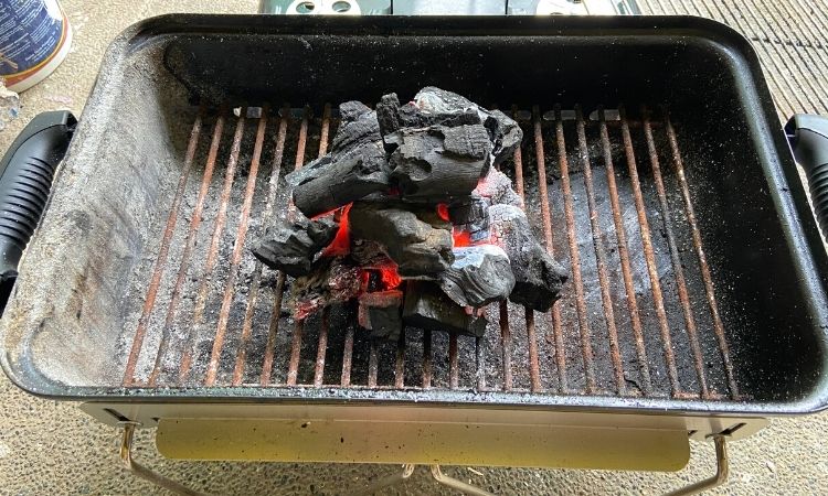 charcoal burning on a charcoal grill