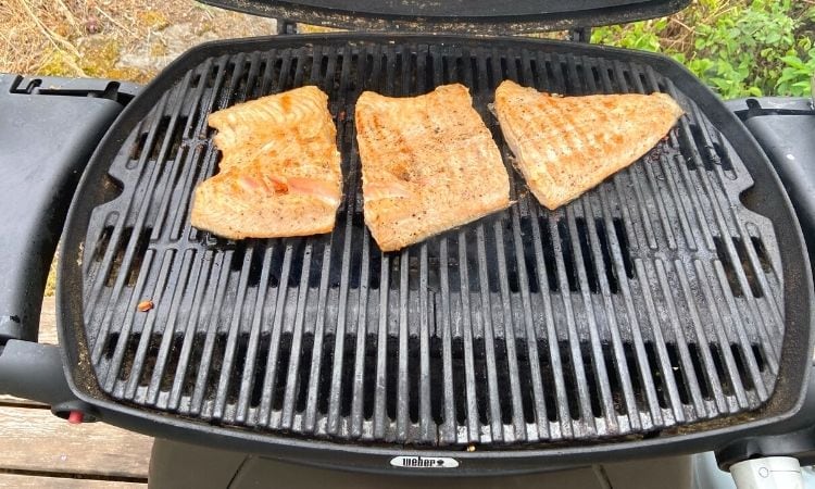 enameled cast iron grill with salmon
