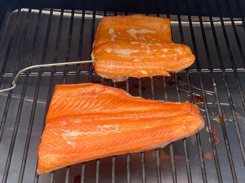 Smoked Trout filets in a Traeger pellet grill