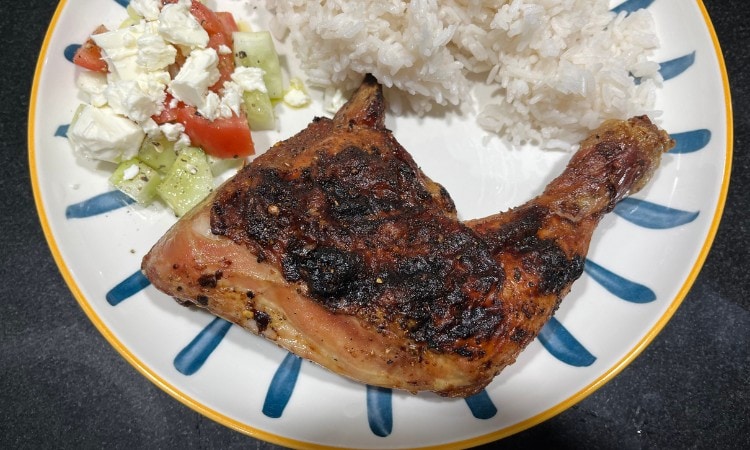 Grilled Chicken Leg with Rice and Feta Salad