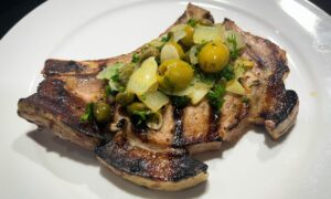 grilled pork chops with onion olive caper relish